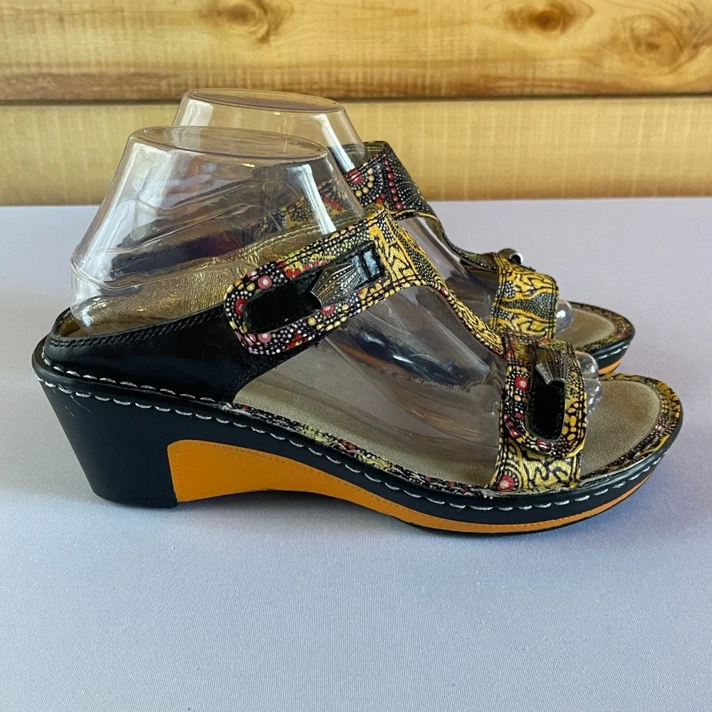 Alegria Lara Kenya Womens 38 / 8-8.5 Leather Adjustable Comfort‎ Wedge Sandals